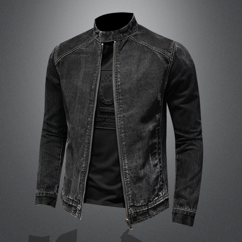Mens Fashion Denim Jacket - Men Vintage Stand Collar Pilot Coat