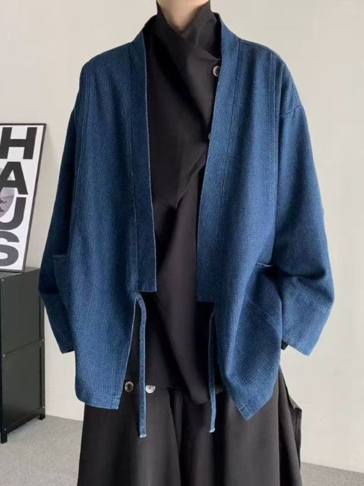 Mens Fashion Denim Jacket - Vintage Japanese Style Denim Coat Men