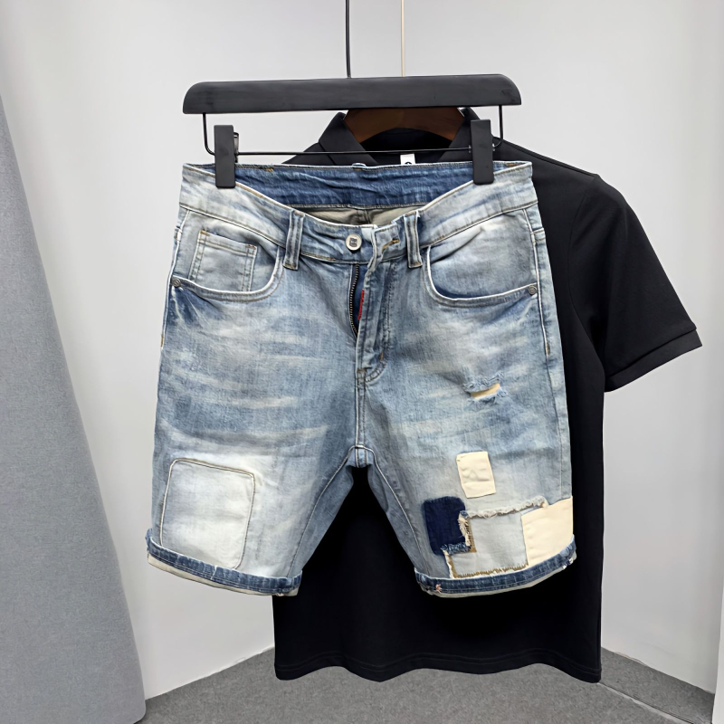 Men Fashion Jeans - Straight Male Denim Shorts Ripped Jorts