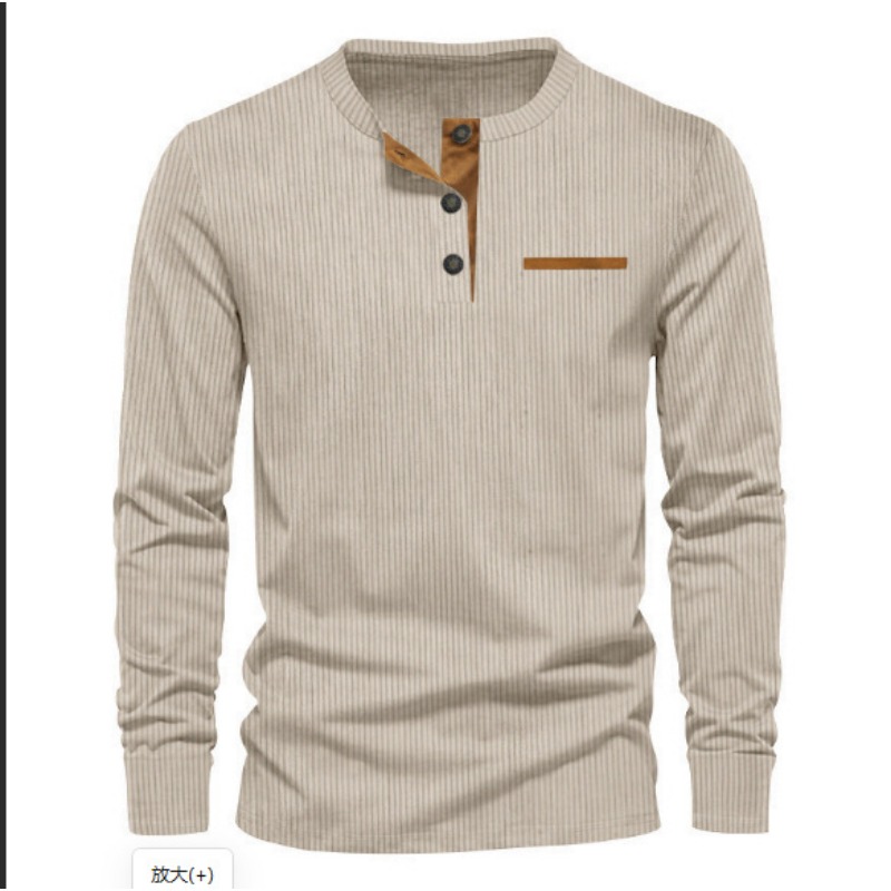 Mens Fashion Wear - Men's Corduroy Henley Neck Long Sleeve