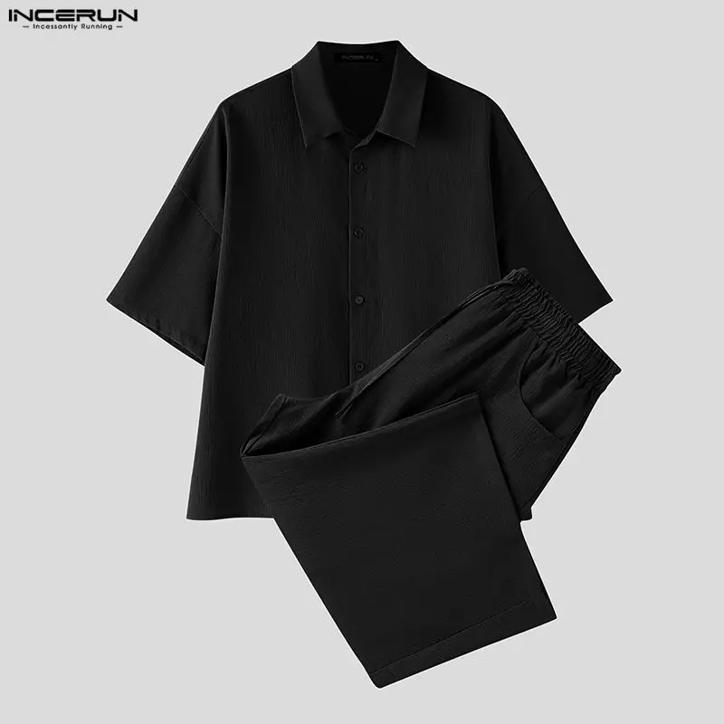 INCERUN Men's Sets Solid Lapel - Men'S Fashion Loose Pants ulasan dan harga