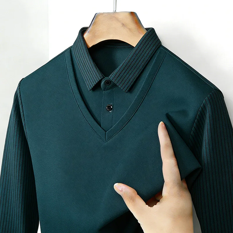 Men's Fake Two Piece Shirt Col - Mens Fashion Wear ulasan dan harga