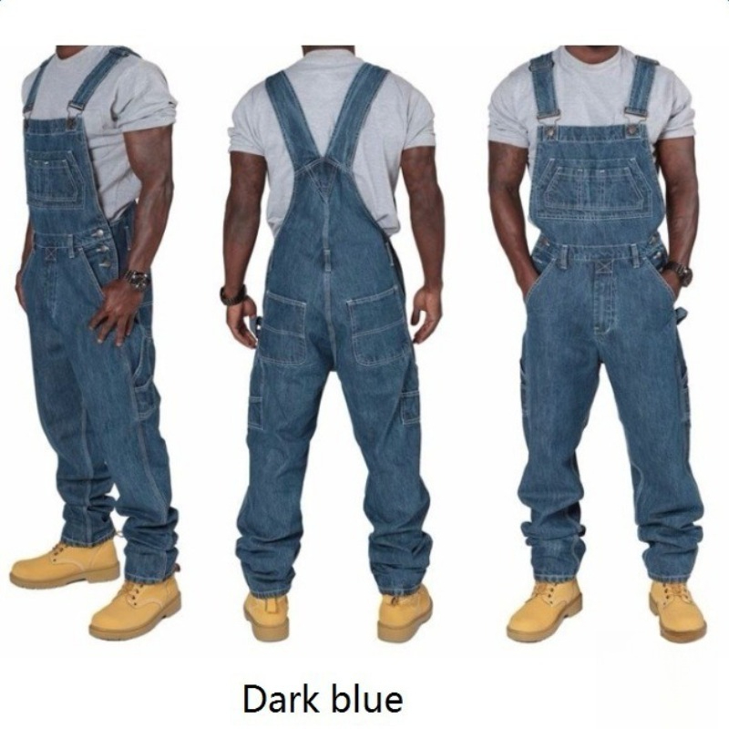 Mens Ripped Denim Overalls wit - Men'S Fashion Loose Pants ulasan dan harga