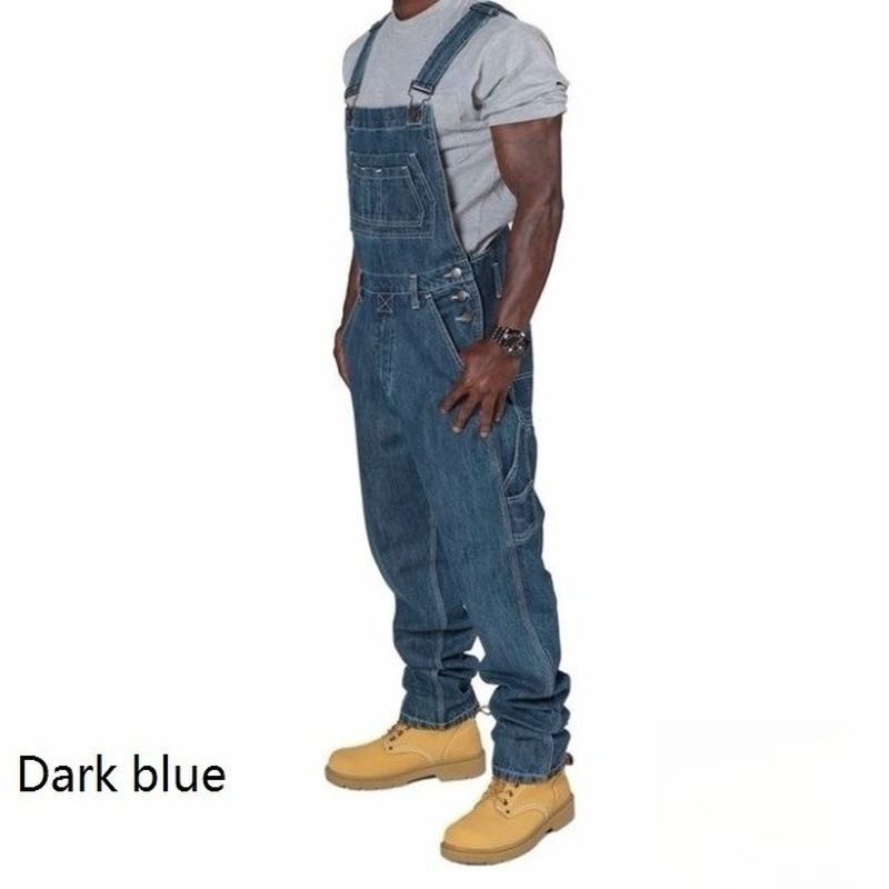 Mens Ripped Denim Overalls wit - Men'S Fashion Loose Pants ulasan dan harga
