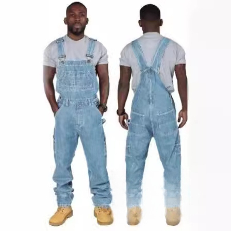 Mens Ripped Denim Overalls wit - Men'S Fashion Loose Pants ulasan dan harga