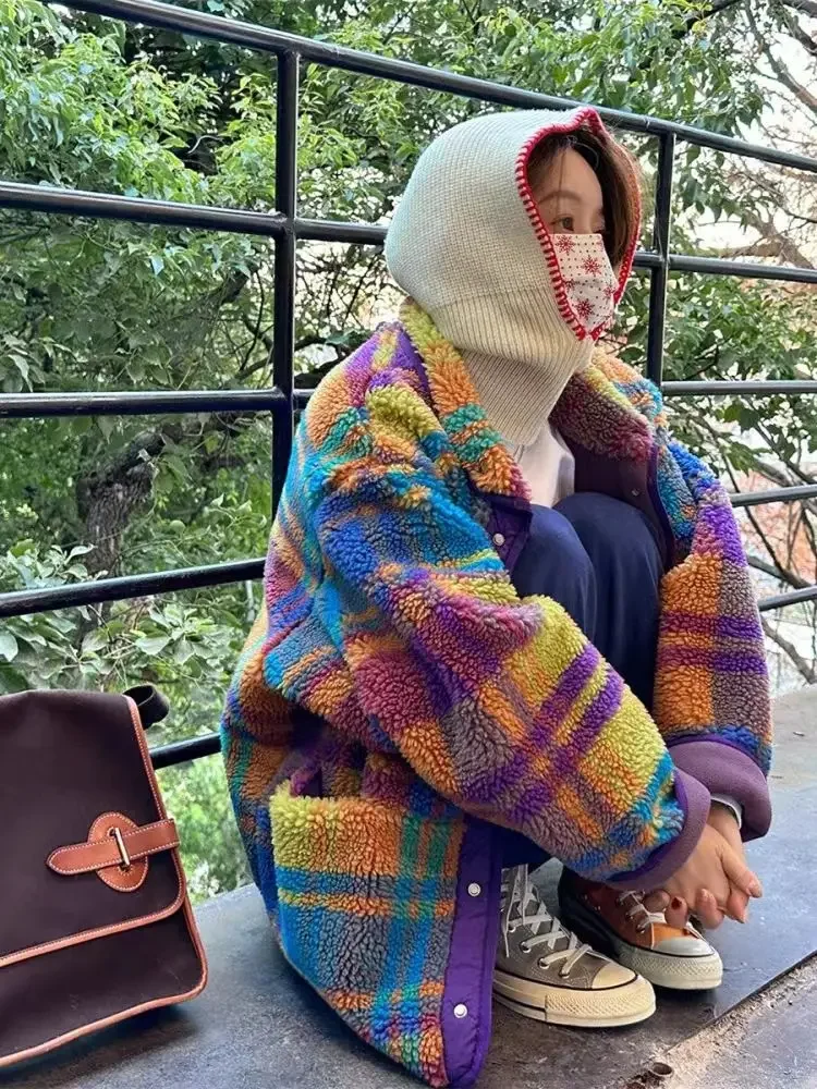 Women Coat Polar Fleece Plaid  - Sherpa Jacket Fleece ulasan dan harga