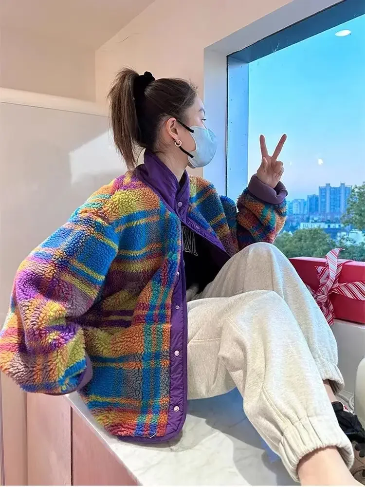 Women Coat Polar Fleece Plaid  - Sherpa Jacket Fleece ulasan dan harga